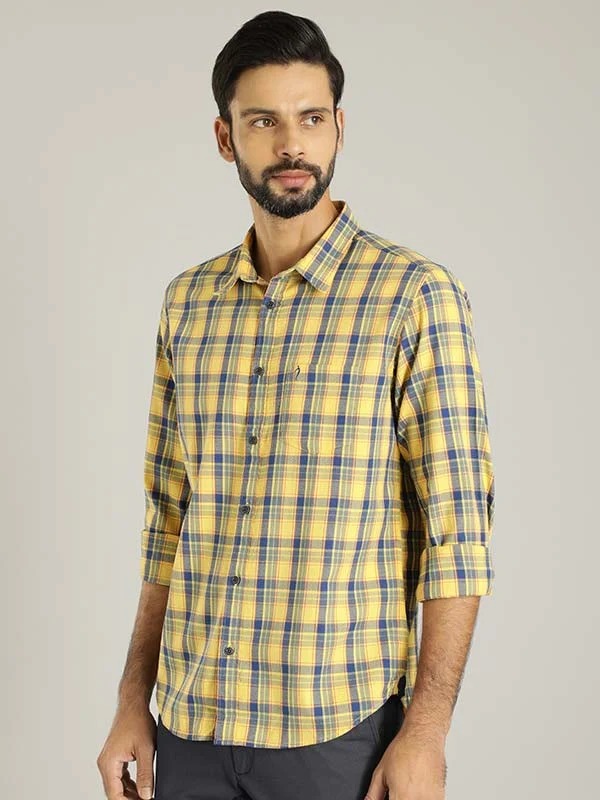 Indian Terrain Men Checkered Yellow Shirt